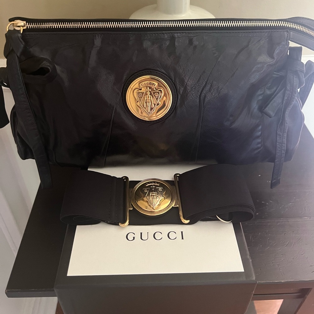 GUCCI Calfskin Leather Clutch and Belt Set